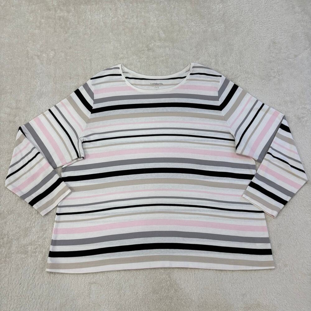 Croft & Barrow Womens 3X Striped Classic Tee Long Sleeve Cotton Blend Plus Size